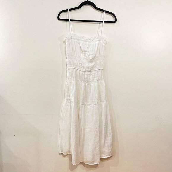 Last Chance! New Frame Smocked 100% Ramie Midi Dress White Altered XS fit $478 - Picture 1 of 8